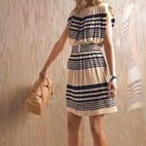 Suzi Chin for Maggy Boutique Navy and Cream Striped Mini Dress